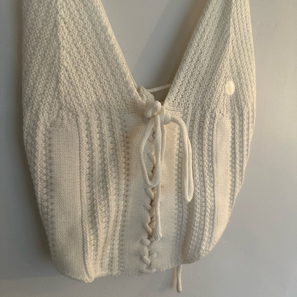 L.A. Hearts Ivory Knit Lace-Up Cropped Tank Top | Size M - Picture 3 of 4